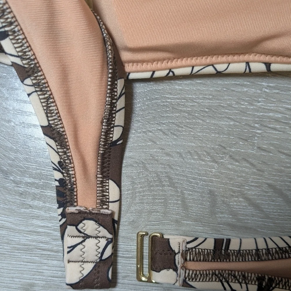 J. Crew Brown Floral Cut-Out Halter Bikini Top Boho Bohemian Coastal Beachy